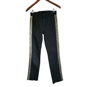 Mother Denim The Rascal Ankle Fray Guilty Flash Black Jeans Size 26 Beaded